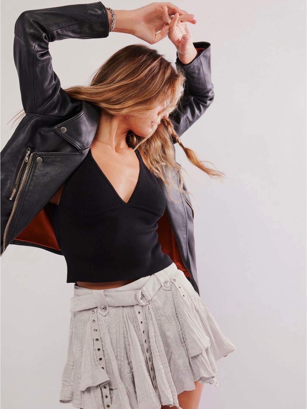 Free People NWT Gray Layered Mini Skirt